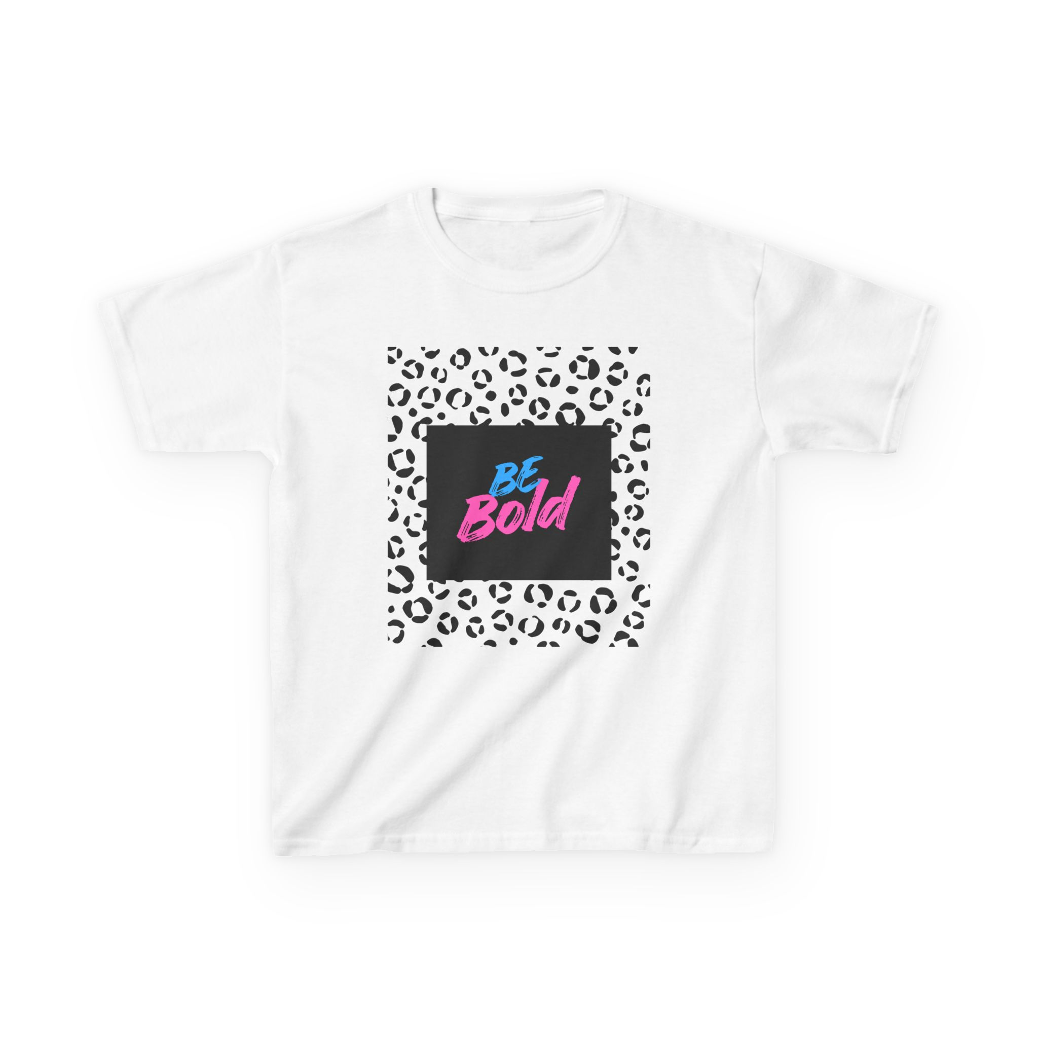 Kids Tee — ‘Be Bold’ Leopard Square Graphic