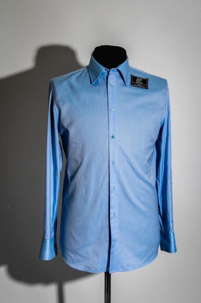 A blue button up t shirt
