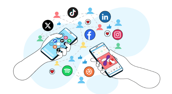 two phones showing how social media connects people.